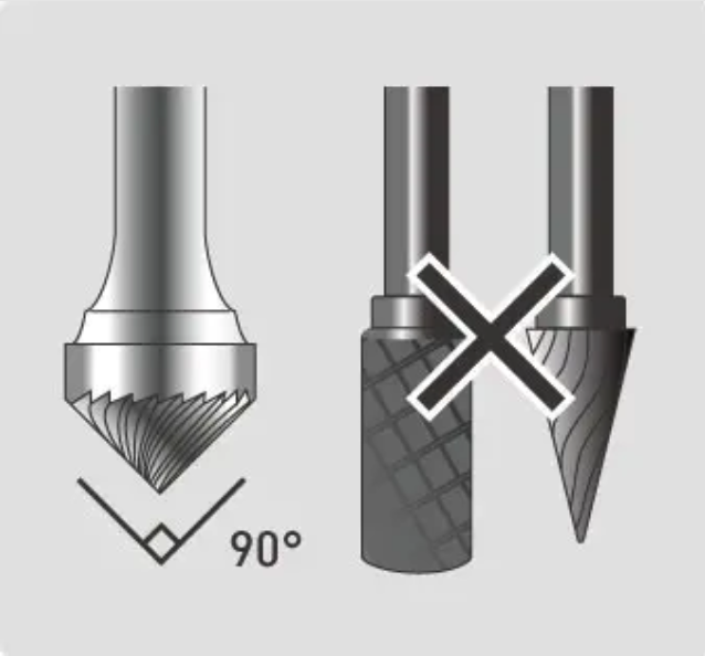 Illustration of the appropriate type of cutter tool to use with Barriquan automated deburring